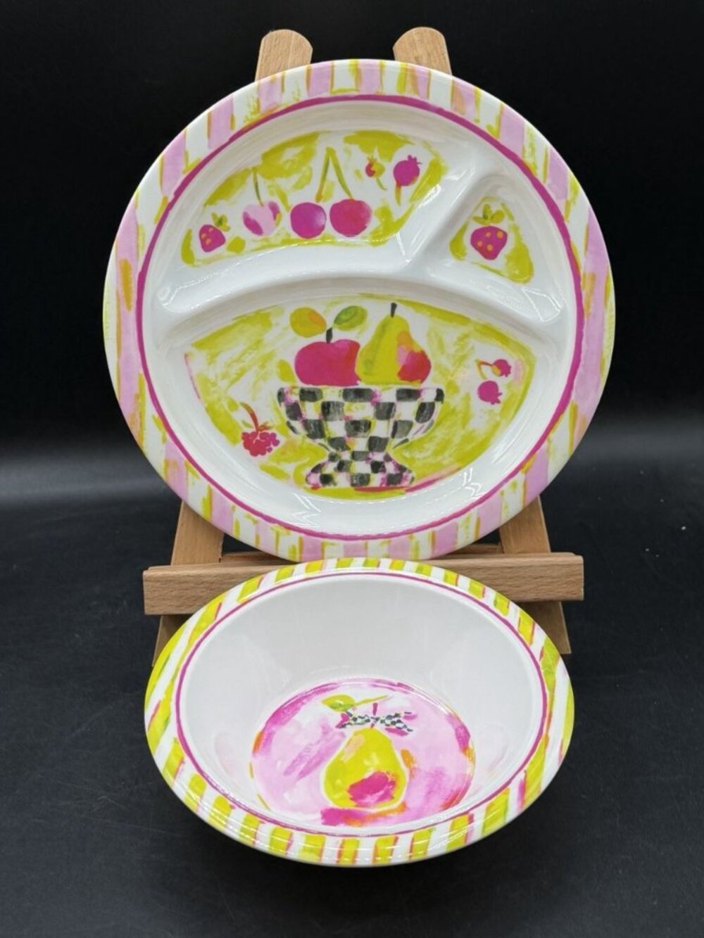 MacKenzie-Childs Fruit Bowl Pear Toddler Dinnerware Replacement Plate & Bowl